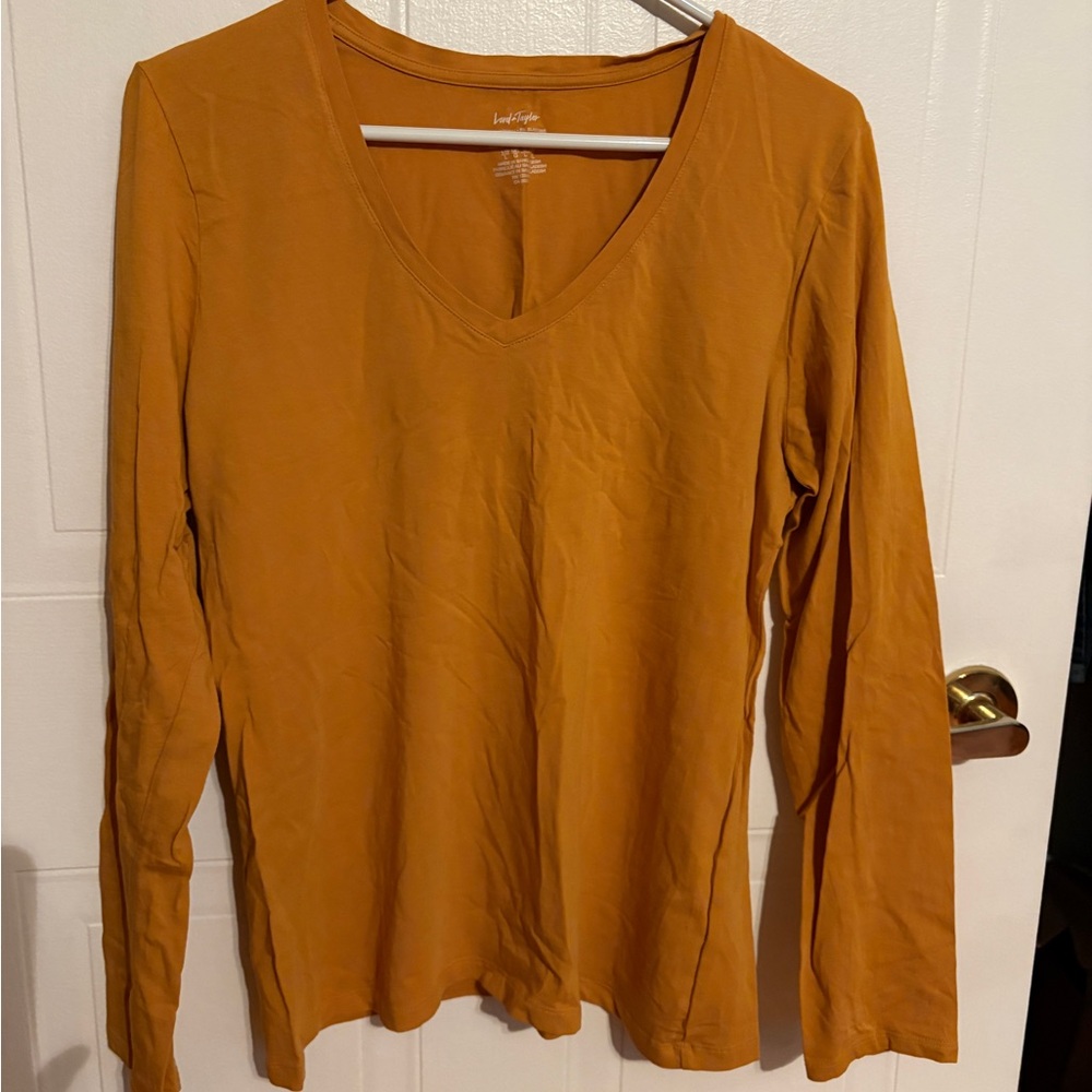 Lord & Taylor Orange Fitted Long Sleeve T-Shirt